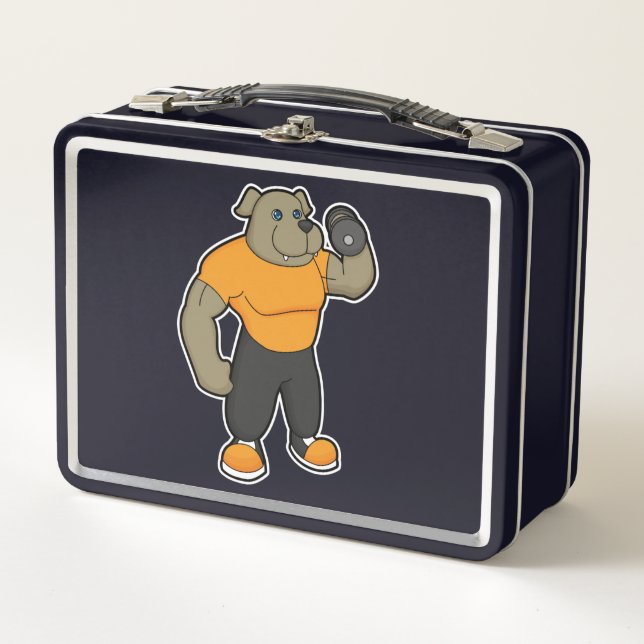 Dog at Fitness with Dumbbell Metal Lunch Box (Front)