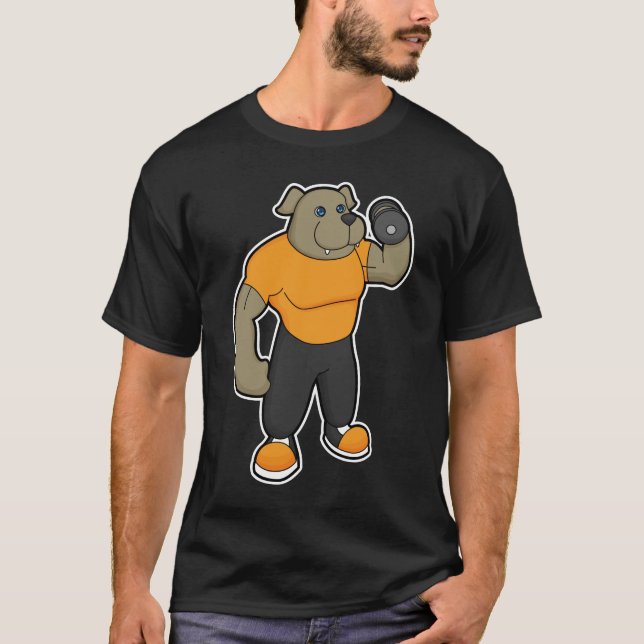 Dog at Fitness with Dumbbell T-Shirt (Front)