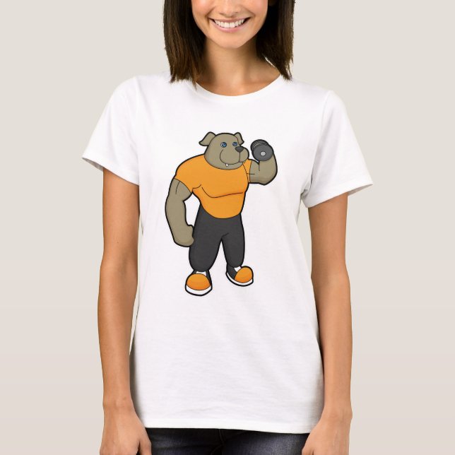 Dog at Fitness with Dumbbell T-Shirt (Front)