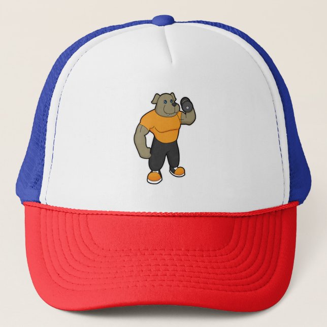 Dog at Fitness with Dumbbell Trucker Hat (Front)