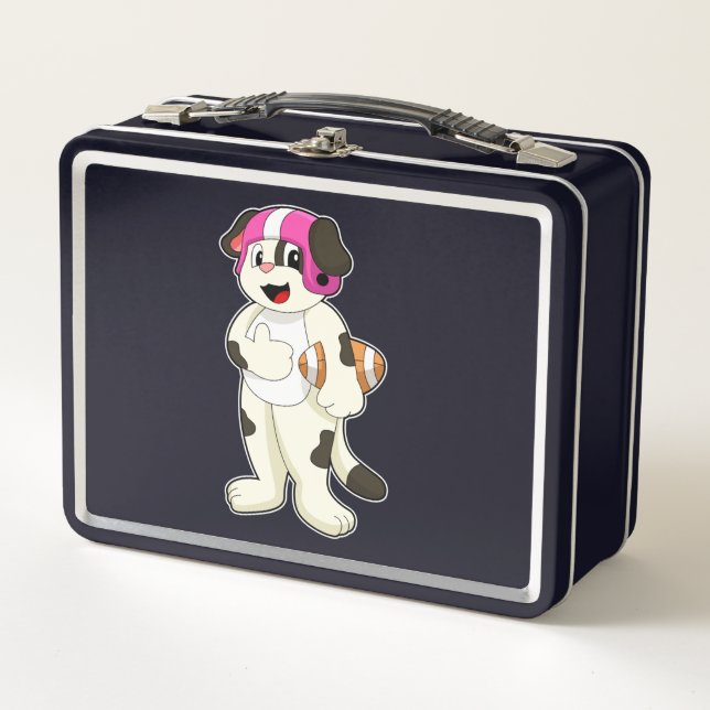 Dog at Football Sports Metal Lunch Box (Front)