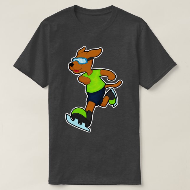 Dog at Ice skating with Goggles T-Shirt (Design Front)