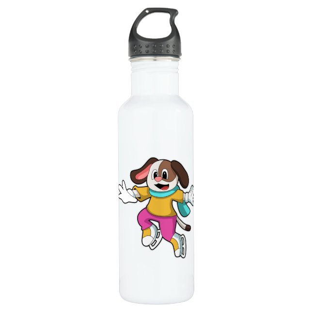 Dog at Ice skating with Ice skates 710 Ml Water Bottle (Front)
