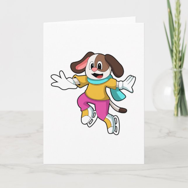 Dog at Ice skating with Ice skates Card (Front)