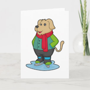 Dog at Ice skating with Ice skates Card