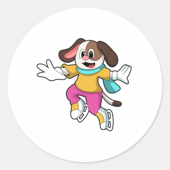 Dog at Ice skating with Ice skates Classic Round Sticker (Front)