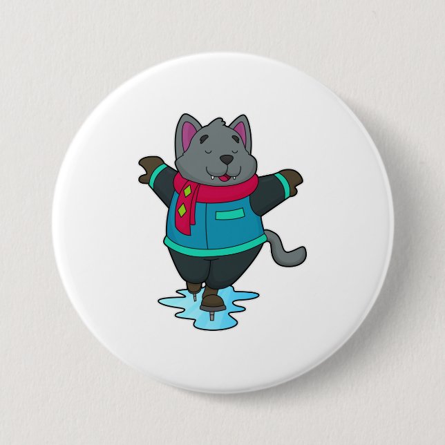 Dog at Ice skating with Ice skates & Scarf 7.5 Cm Round Badge (Front)