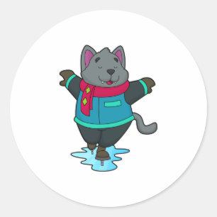 Dog at Ice skating with Ice skates & Scarf Classic Round Sticker