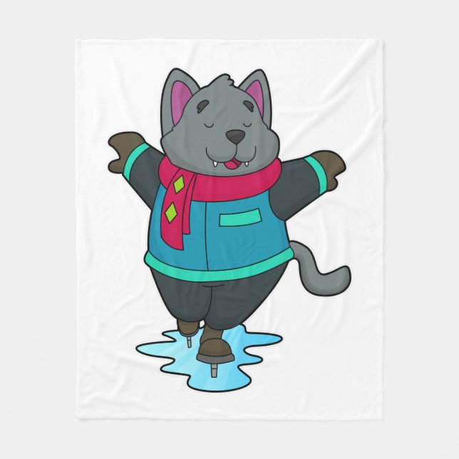 Dog at Ice skating with Ice skates & Scarf Fleece Blanket (Front)