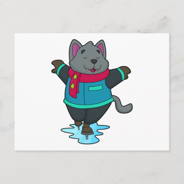 Dog at Ice skating with Ice skates & Scarf Postcard (Front)