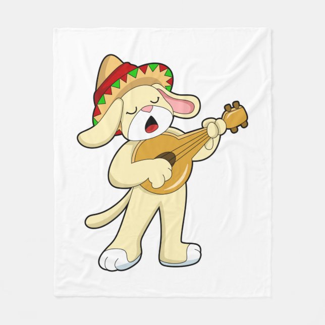 Dog at Music with Guitar Fleece Blanket (Front)