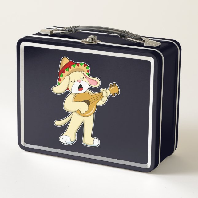 Dog at Music with Guitar Metal Lunch Box (Front)
