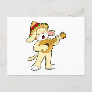 Dog at Music with Guitar Postcard