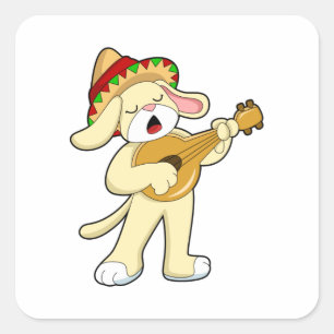 Dog at Music with Guitar Square Sticker