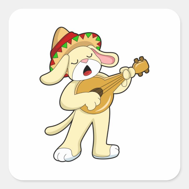 Dog at Music with Guitar Square Sticker (Front)