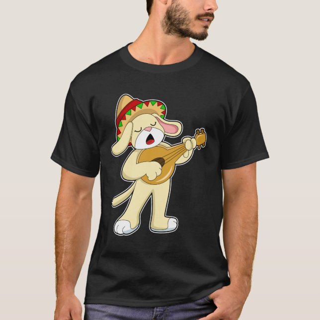 Dog at Music with Guitar T-Shirt (Front)