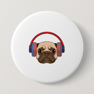 Dog at Music with Headphone 7.5 Cm Round Badge
