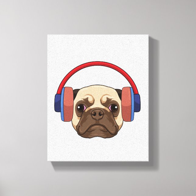 Dog at Music with Headphone Canvas Print (Front)