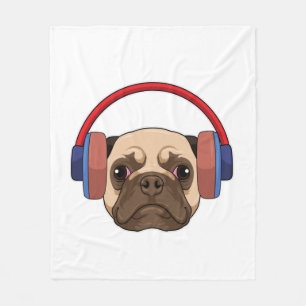 Dog at Music with Headphone Fleece Blanket