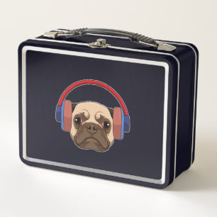 Dog at Music with Headphone Metal Lunch Box