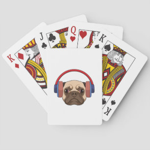 Dog at Music with Headphone Playing Cards