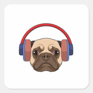 Dog at Music with Headphone Square Sticker