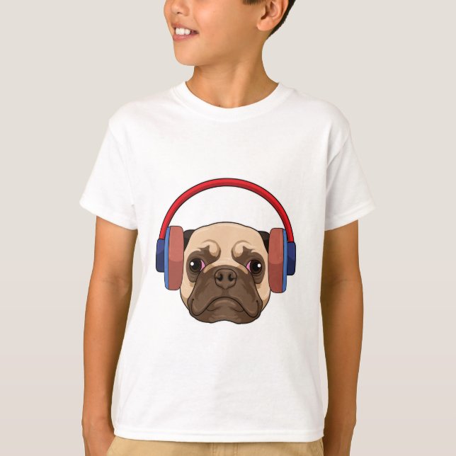 Dog at Music with Headphone T-Shirt (Front)