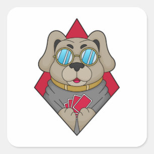 Dog at Poker with Poker cards Square Sticker