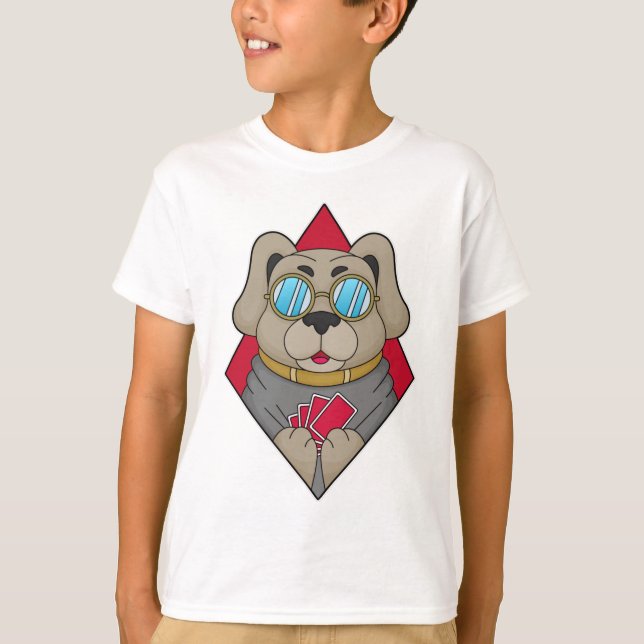 Dog at Poker with Poker cards T-Shirt (Front)