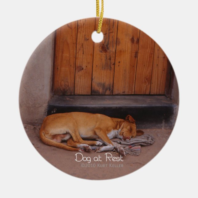Dog at Rest Ceramic Tree Decoration (Front)