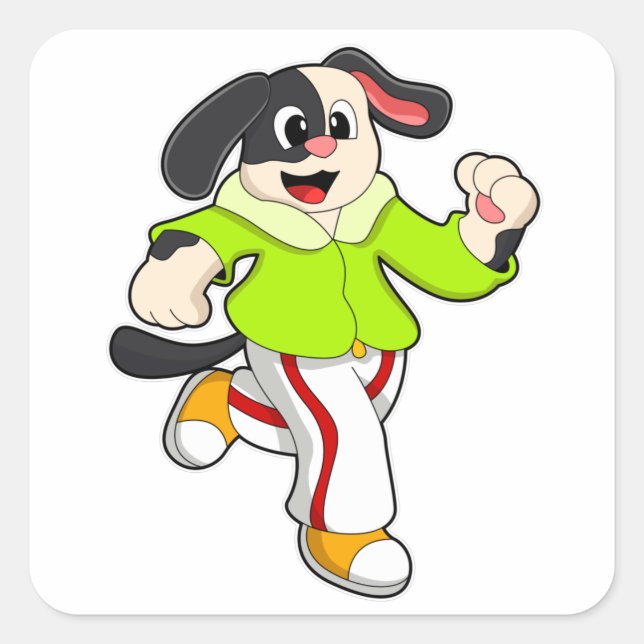 Dog at Running Square Sticker (Front)