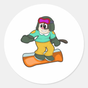 Dog at Snowboard Sports Classic Round Sticker