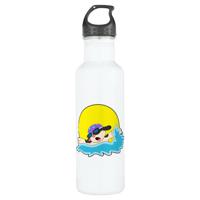 Dog at Swimming with Swim goggles 710 Ml Water Bottle (Front)