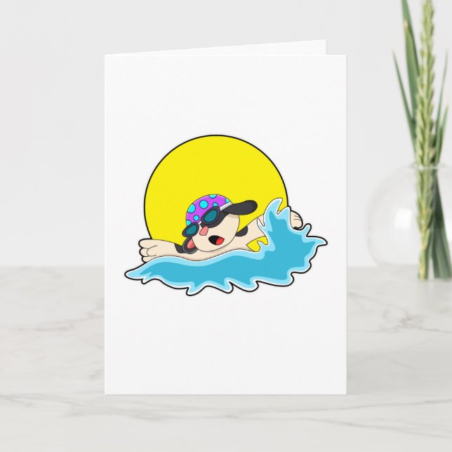 Dog at Swimming with Swim goggles Card (Front)