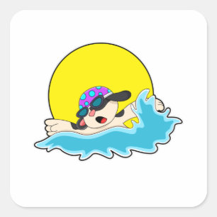 Dog at Swimming with Swim goggles Square Sticker
