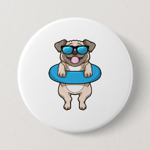 Dog at Swimming with Swim ring 7.5 Cm Round Badge