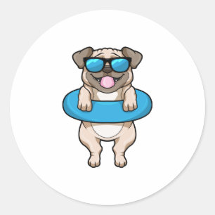Dog at Swimming with Swim ring Classic Round Sticker