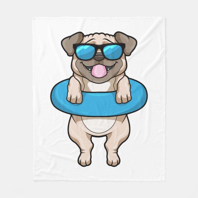 Dog at Swimming with Swim ring Fleece Blanket (Front)