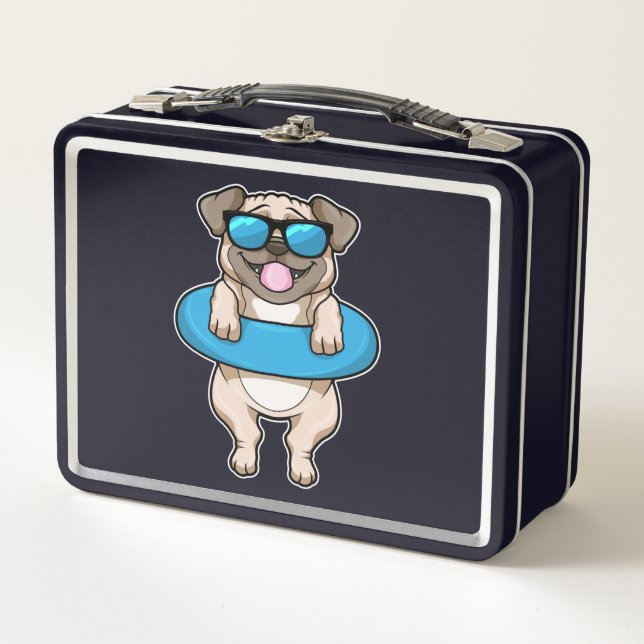 Dog at Swimming with Swim ring Metal Lunch Box (Front)