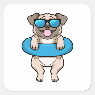 Dog at Swimming with Swim ring Square Sticker