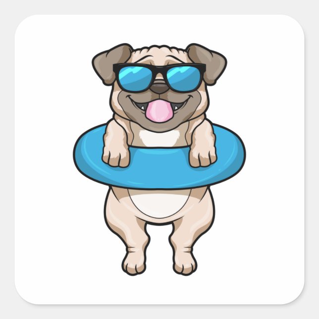 Dog at Swimming with Swim ring Square Sticker (Front)