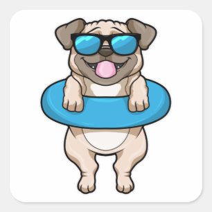 Dog at Swimming with Swim ring & Sunglasses Square Sticker