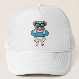 Dog at Swimming with Swim ring & Sunglasses Trucker Hat