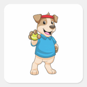 Dog at Tennis with Tennis ball Square Sticker