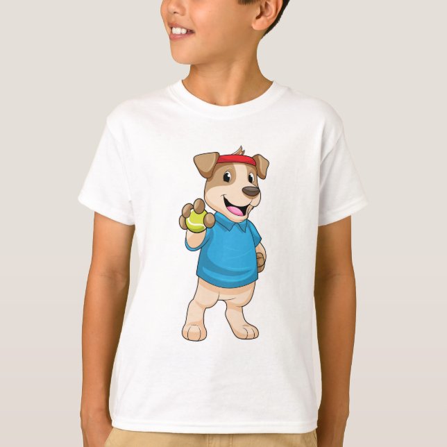 Dog at Tennis with Tennis ball T-Shirt (Front)