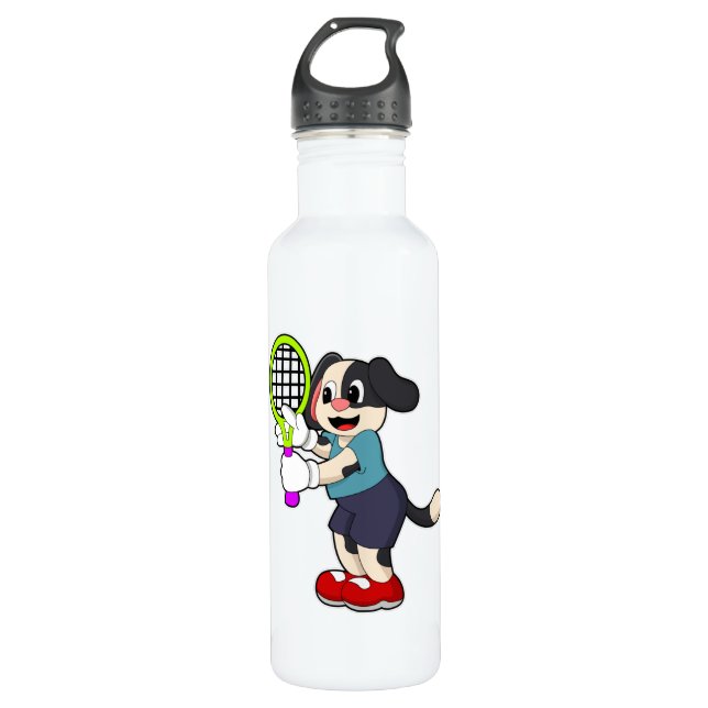 Dog at Tennis with Tennis racket 710 Ml Water Bottle (Front)