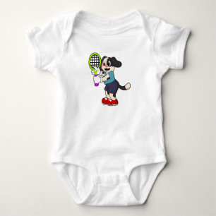 Dog at Tennis with Tennis racket Baby Bodysuit
