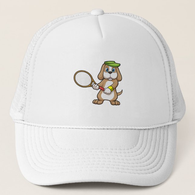 Dog at Tennis with Tennis racket & Cap (Front)