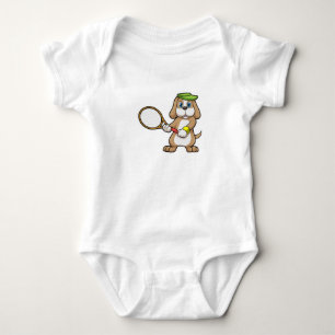 Dog at Tennis with Tennis racket & Cap Baby Bodysuit