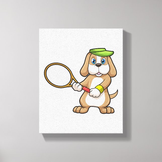 Dog at Tennis with Tennis racket & Cap Canvas Print (Front)